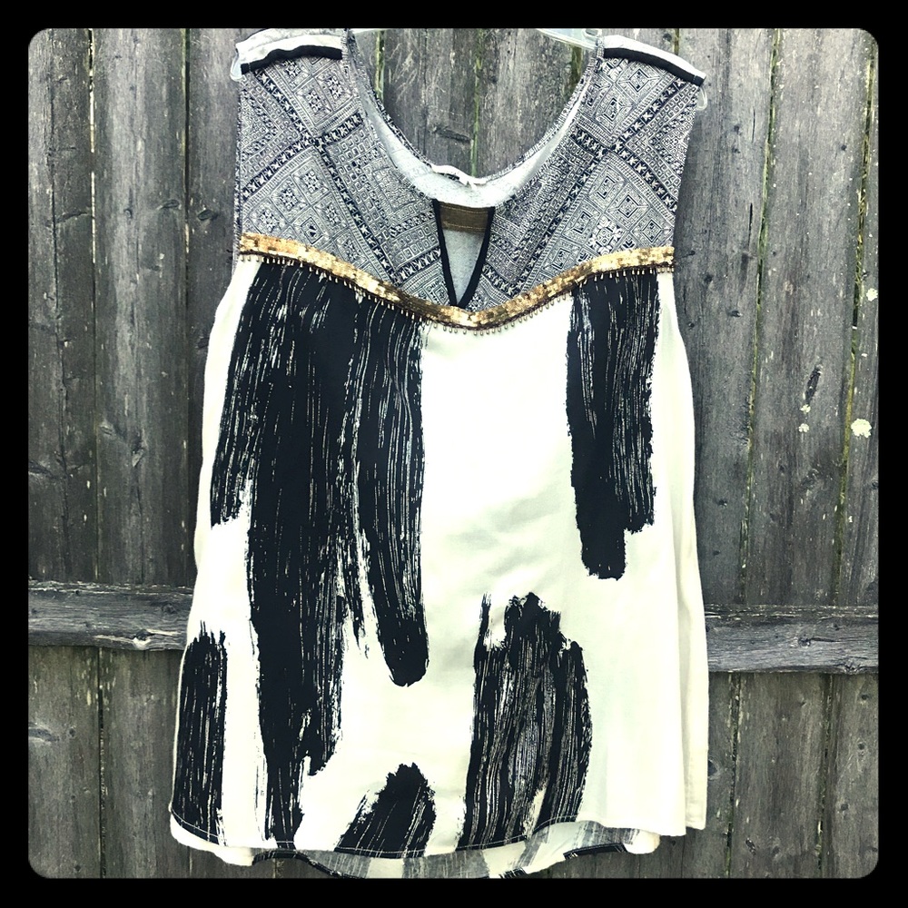 Anthropology embellished print top